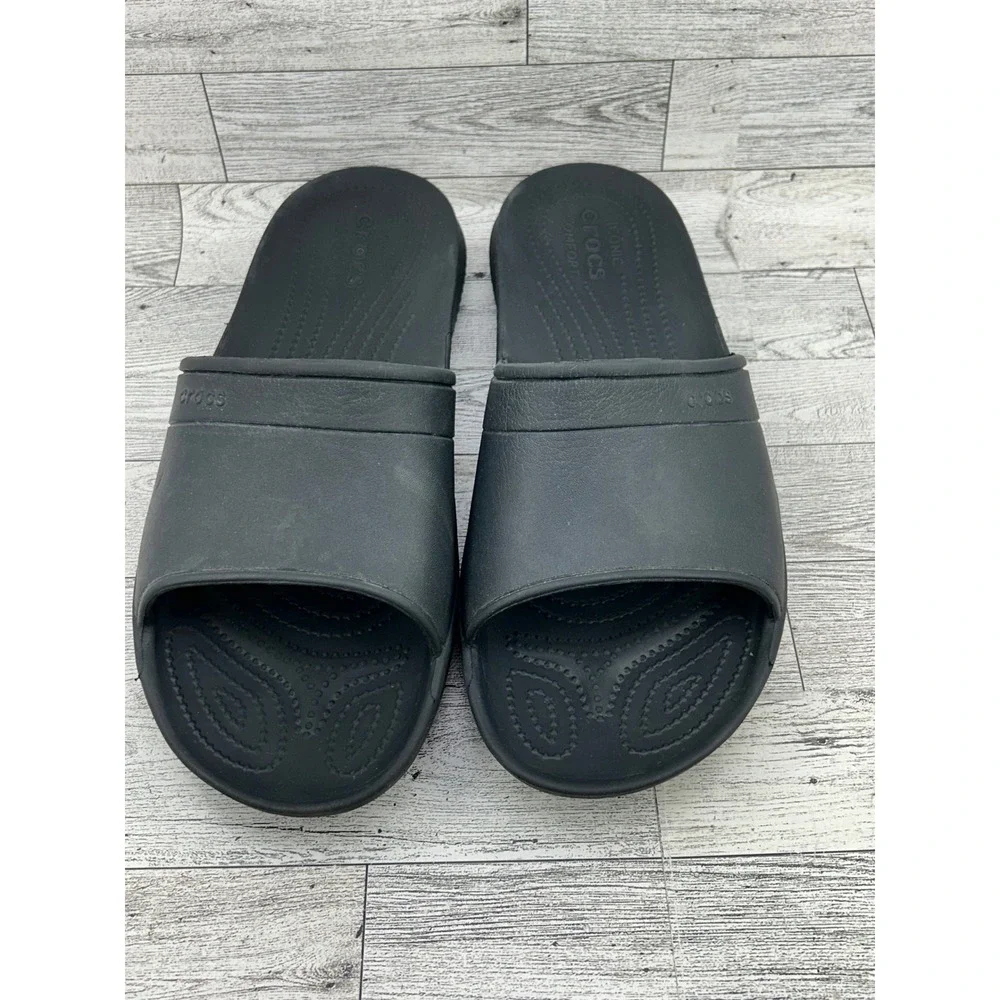 Crocs Mellow Recovery Slides Mens Size 11 Black Slip‎ On Comfort Sandals 208392